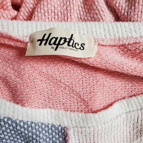 Haptics by Holly Harper Patchwork Colorblock Oversized Waffle Knit Top Women's S - Picture 4 of 6